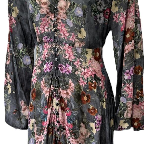 Feathers by Tolani Maxi Dress Sz M Clara Garden Floral Cement Gray Boho - Picture 4 of 15